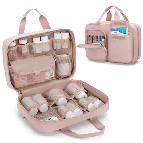 Damero Large Medicine Organizer for Large Pill Bottles, Misty Rose | Pill Bottle Organizer, Pill Bottles Storage Travel Bag for Prescription Medication, Medical Supplies