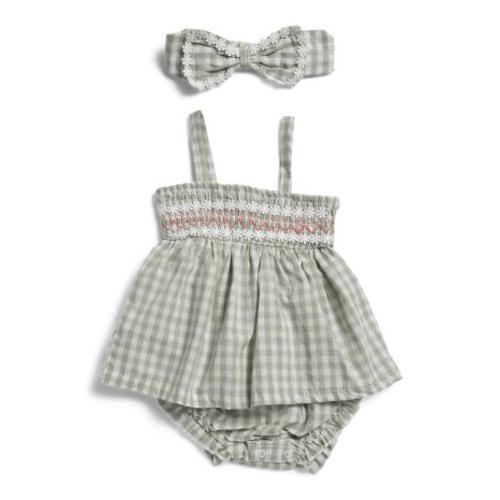 2pc Newborn Girls Gingham Sunsuit Set With Headband | Kids & Baby | TJ Maxx
