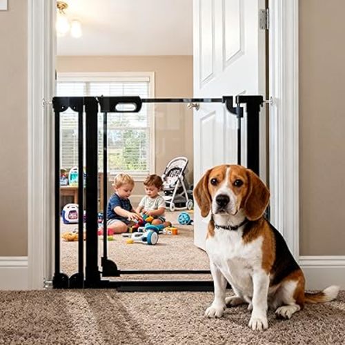 30.7" Tall Clear Acrylic Baby Gate 29.5"-37.8" Wide Pressure Mounted Clear Dog Gate Indoor - No Drill Auto Close, Walk Through Baby Gates for Stair & Doorways & Hallway