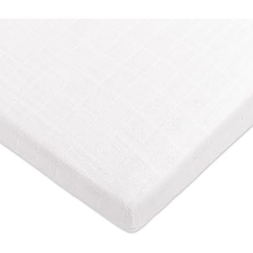 Babyletto 100% Organic Cotton All-Stages Midi Crib Sheet, GOTS-Certified, Fitted 360°, Ultra-Soft and Breathable Muslin - Plain White