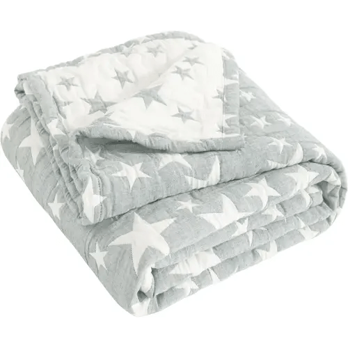 NTBAY 3 Layer Toddler Blanket, Muslin Cotton Jacquard Bed Blankets, Lightweight Thermal Baby Blanket, Super Soft and Warm Crib Blanket for All Seasons, Decoration Gift, 30"x40", Grey Star