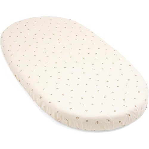 Stokke Sleepi Fitted Sheet V3, Flower Ecru - Compatible with Sleepi Bed V3 & Mattress V3 - Washable - 100% Fine Cotton Percale