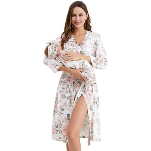 Galabloomer Maternity Robe and Receiving Blanket, Matching Mommy Labor Robe