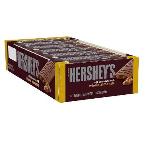 Hershey's Milk Chocolate with Whole Almonds Candy Bar 12 Pack Full Size Bar 1.56oz - Great For Home, Office, Trips, Snack & More - Bulk Packaging