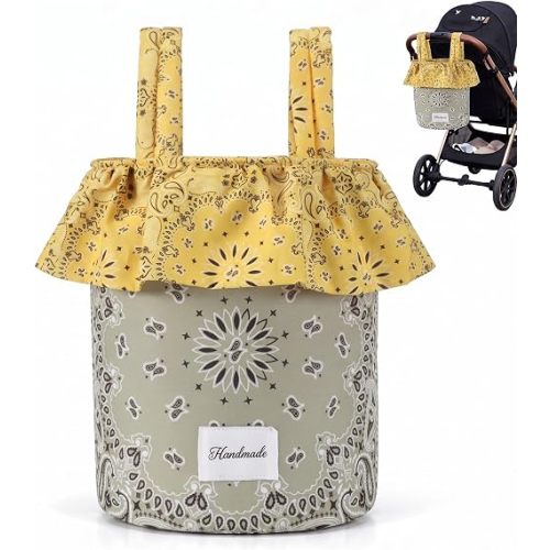 Ruffle Stroller Bag with Removable Handles, Beige Paisley