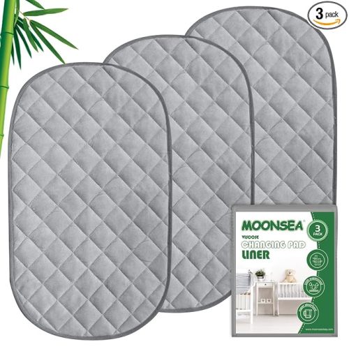 Diaper Changing Pad Liner Non-Slip, Waterproof Terry Mat Changing Pad Cover Liner, Quilted Absorbent Bassinet Liners Washable, 3 Pack 13"x 26" Reusable Portable Changing Table Pad Grey