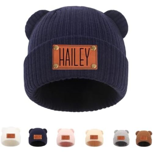 Personalized Name Newborn Beanie Hat, Custom Warm Newborn Hats, Personalized Winter Knit Hats for Infant Baby