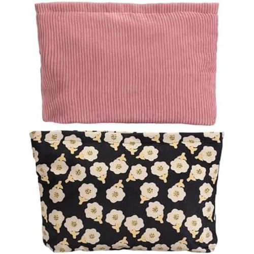 2 large cosmetic bags Ladies' corduroy canvas makeup bag, travel makeup bag, purse storage bag, featuring black floral and pink patterns