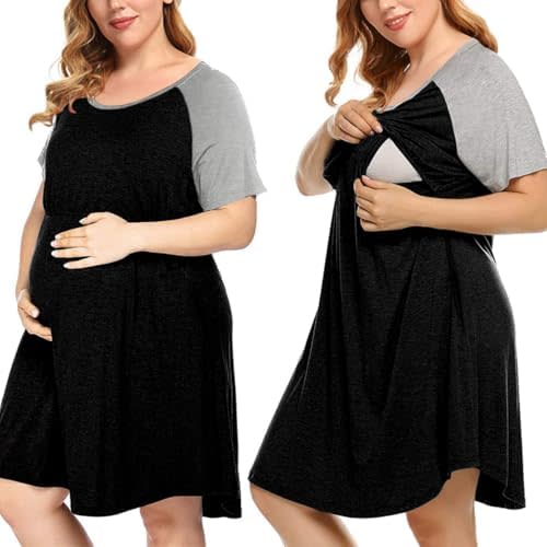 MONNURO Plus Size 3 in 1 Labor/Delivery/Hospital Maternity Nightgown Dress