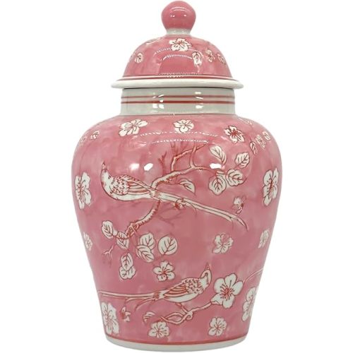 Galt International Pink and White Floral Chinoiserie Jar 12" w/Lid - Ginger Jar, Tea Storage, Decorative, Home Décor Vase