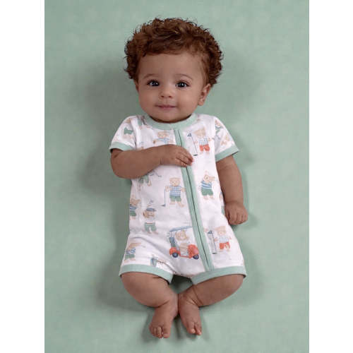 Shortie 2-Way Zip Romper, Golfing Teddy Bears