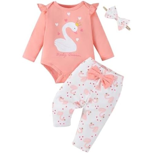 Fullfamous Baby Girl's 3pc Frill Long Sleeve Romper and Pant Set