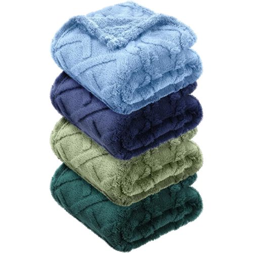VitalCozy 4 Pcs Fleece Baby Blankets for Boys Girls 3D Soft Plush Warm Baby Receiving Blankets 30" x 40" Cozy Fluffy Infant Toddler Newborn Swaddling Blanket for Crib Nursery Bed(Blue,Green)
