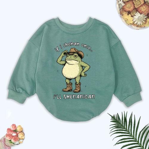Funny Cowboy Frog Baby Romper, If I Shenan Once I’ll Shenanigan Western Humor Outfit for Boys and Girls