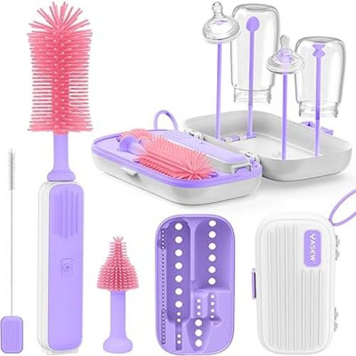 Electric Bottle Brush Cleaner, Baby Bottle Brush Travel Set, 360° Efficient Cleaning, Durable 2000 mAh Battery, Travel Bottle Brush Set with Drainage Rack and Storage Box, Baby Travel Essential