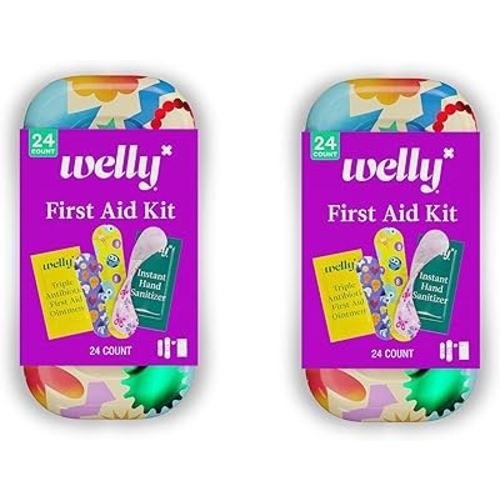 Welly Quick Fix, On The Go First Aid Kit, Assorted Bandages, Ointments, and Hand Sanitizer, Three Color Bandages - 2 Pack