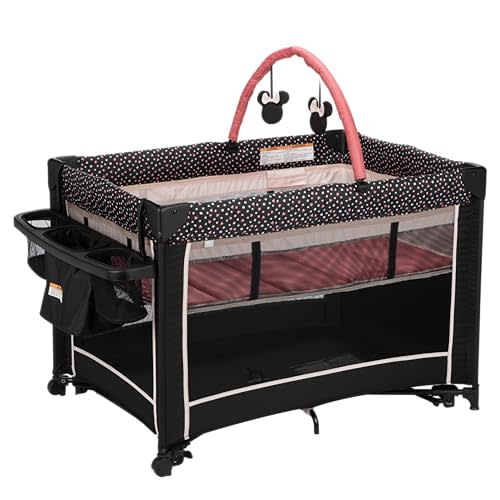 Disney Baby Classic Minnie Mouse 2-in-1 Play Yard with Rocking Bassinet, Minnie Charm