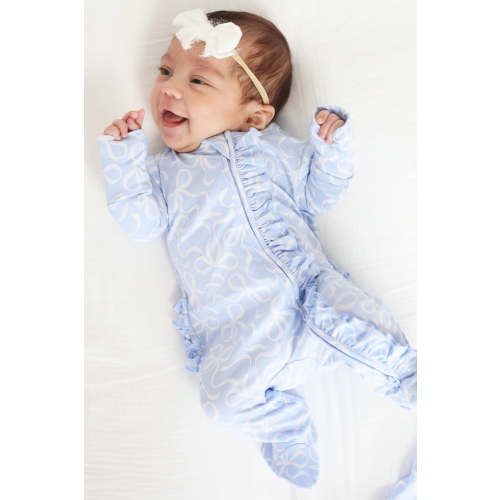Blue-tiful Bows Ruffle Zipper Footie