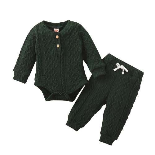 Knit Hunter Green Onesie and Jogger Set