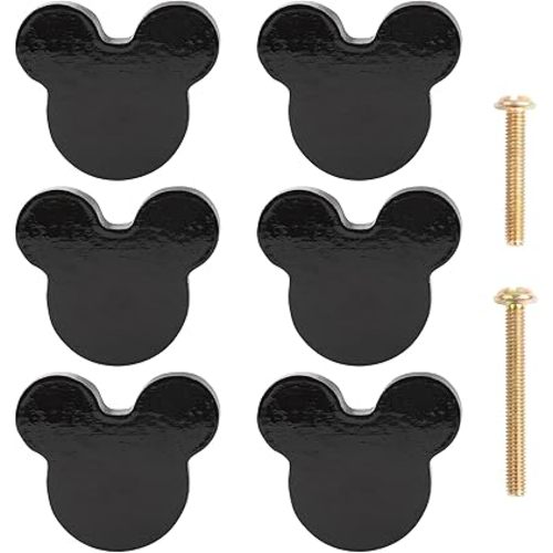 Wooden Mouse Cabinet Knobs with 2 Different Size Screws for Dresser Drawers,Wood Dresser Knobs for Kids Bedroom and Bathroom Decor,Kids Drawer pulls 6 Pack,Nursery Dresser knobs for Kids