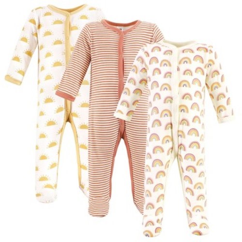 Hudson Baby Infant Girls Cotton Sleep and Play 3-Pack, Sunshine And Rainbows, 0-3 Months