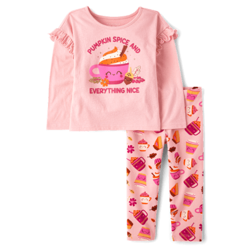 Toddler Girls Pumpkin Spice 2-Piece Outfit Set - Pink