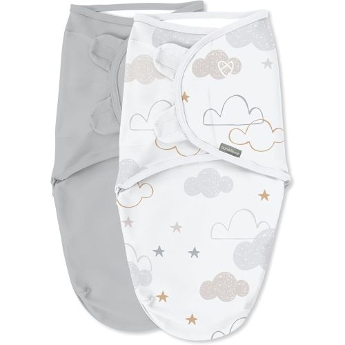SwaddleMe by Ingenuity Original Swaddle, 100% Cotton, Improves Sleep & Calms Startle Reflex, 0-3 Months, 1.0 TOG, 2-Pack, Baby Swaddle Blanket - Space & Clouds