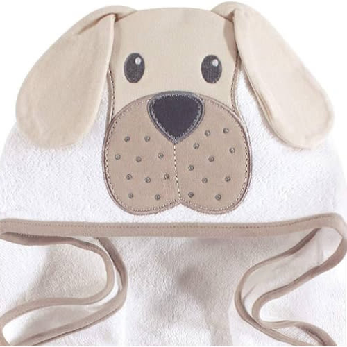 Hudson Baby Unisex Baby Cotton Animal Face Hooded Towel, Tan Puppy, One Size