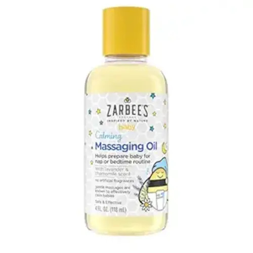 Zarbee's Baby Massage Oil, Calming and Soothing with Lavender and Chamomile to Help Sleep, 4oz Bottle