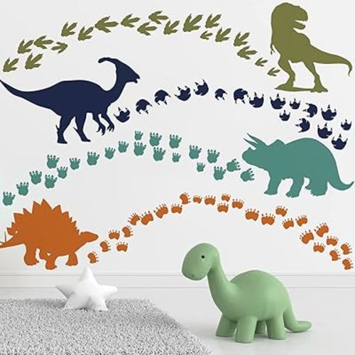 Mfault Dinosaur Footprints Wall Decals Stickers, Boys Dino Feet Tracks Paw Prints Nursery Decorations Baby Bedroom Playroom Art, Watercolor Animal Toddler Kids Room Decor Gift