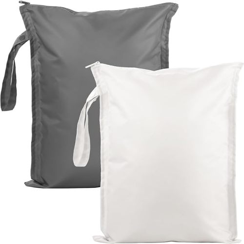 Wet Dry Bags Water Resistant - 2 Pack Reusable Waterproof Wet Dry Bag for Swimsuits & Baby Clothes - Leakproof Storage Pouch Bag for Travel & Baby Diaper - Travel Laundry Daycare Bags