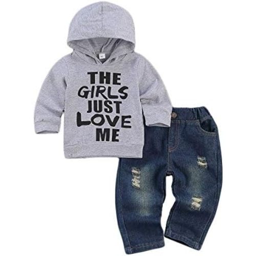 fhutpw Toddler Baby Boy Outfits Hoodie Sweatshirts & Jeans Clothes Set Fall Winter 6 9 12 18 24 Months