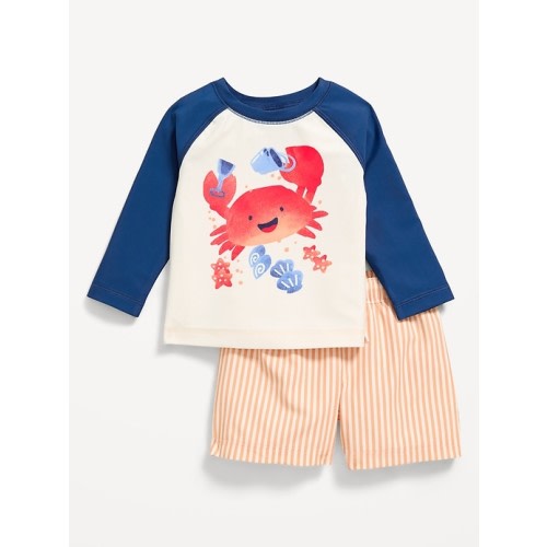 Long-Sleeve Rashguard Swim Top and Trunks Set for Baby