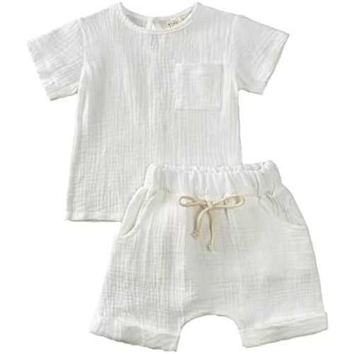 Toddler Kids Baby Boy Girl Solid Pullover Short Sleeve Cotton Sweatshirt T Shirt Crewneck Tops Shorts Set Clothes