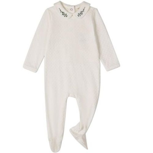 MiniMoi Baby Unisex "Blue Buds Sweetest Bloom" Cotton/Rayon Embroidered Footie Blue 3 Months