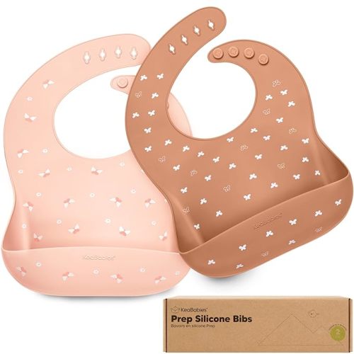 KeaBabies 2-Pack Silicone Bibs for Babies, Toddlers Girl, Boy (Butterflies) | Sturdy Food-Grade Baby Bibs for Eating, Large Food Catcher, Easy Clean & Put On, Waterproof Baby Feeding Essentials, BPA-Free