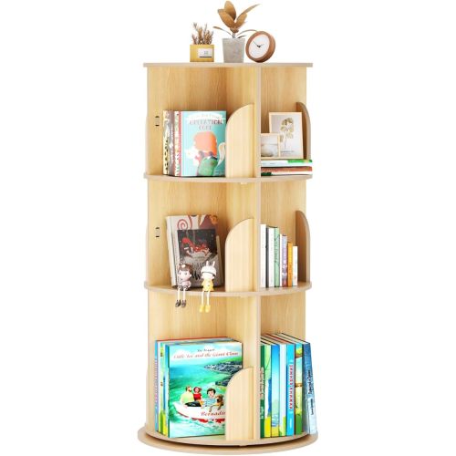 BIERUM Rotating Bookshelf Tower for Kids, 360° Display 3 Tier Spinning Bookshelf Storage Round Carousel, Small Rotating Bookcase, Revolving Bookshelf for Kids Room, Bedroom, Living Room