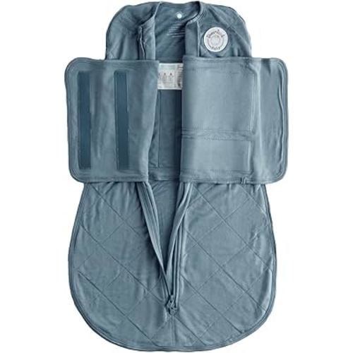 Dreamland Baby Bamboo Viscose Swaddle Sleep Sack (0-6 months). 1.0 TOG Ultra Soft Swaddle Blanket w/Built in Band. 97% Viscose, 3% Spandex (Ocean). Mom-Owned US Business, Premium Materials