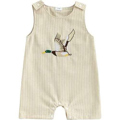 Sasaerucure Baby Boy Summer Country Style Mallard Duck Romper | Newborn Infant Mallard Duck Clothes Summer Short Sleeve Romper One Piece Country Boy Farm Outfit