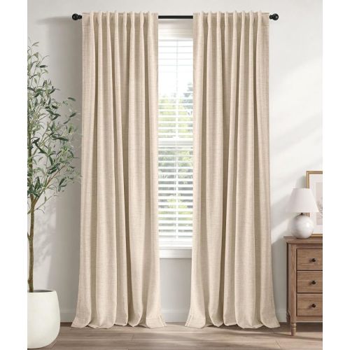 INOVADAY 100% Blackout Linen Curtains for Bedroom 50x90 Inches Cream