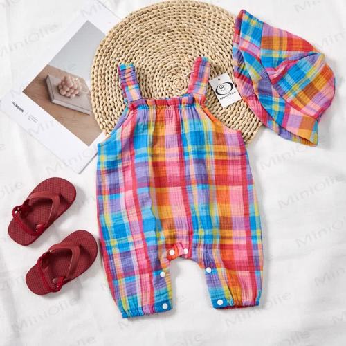 Baby Colorful Plaid Romper with Hat