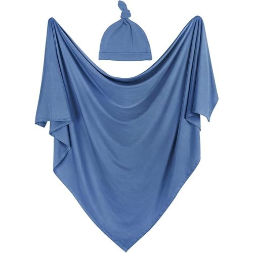 iEvolve Cotton Baby Swaddle Blanket 35" x 35" Sapphire Blue