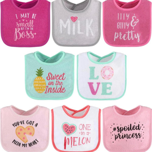 The Peanutshell Baby Girl Terry Bib Set of 8-100% Cotton, Soft, Absorbent Baby Bibs, Toddler Girl Set, Newborn & Infant Bib - Pink