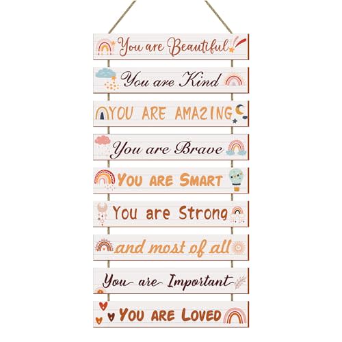 UBTKEY Boho Rainbow Room Decor - 9 Piece Set, Inspirational Wall Decor Hanging Plaques for Nursery & Princess Bedroom