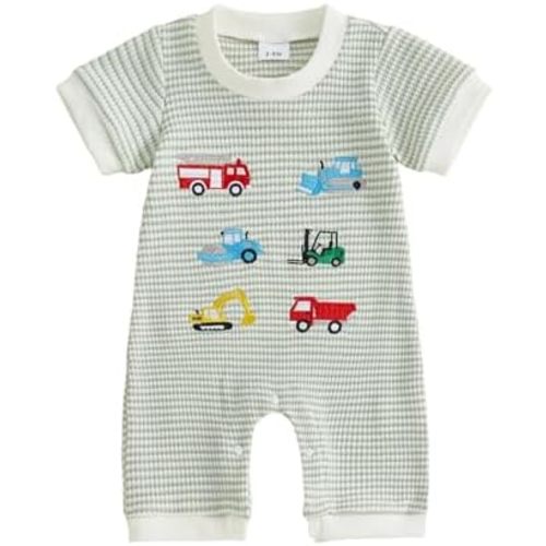 Bagilaanoe Infant Baby Boy Short Sleeve Romper Jumpsuit Pants Duck Fish Waffle Knit Outfit Summer One Piece Clothes