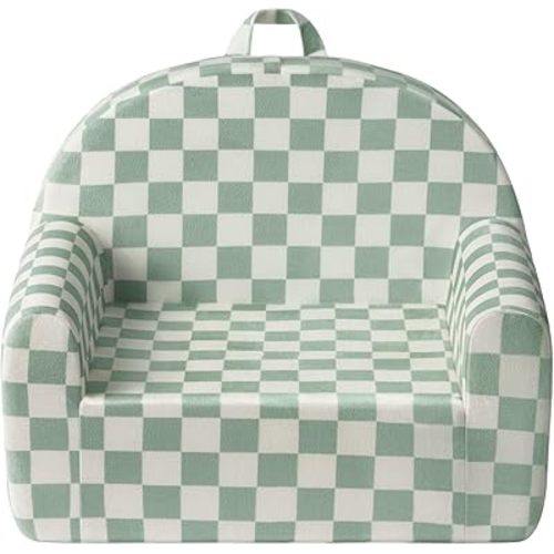 Blissful Diary Toddler Chair, Snuggly Soft Kids Sofa Chair, Supportive Toddler Couch for Boys and Girls, Kids Furniture for Baby Gift, Sage Checkered