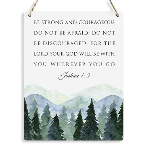 BELLOWDEER Inspirational Decor Be Strong and Courageous Joshua 1:9 Scripture Wooden Hanging Sign Christian Gift for Baby Kids Girl Boy Nursery Teen Room Bible Verse Wall Art 8 x 10 Inches