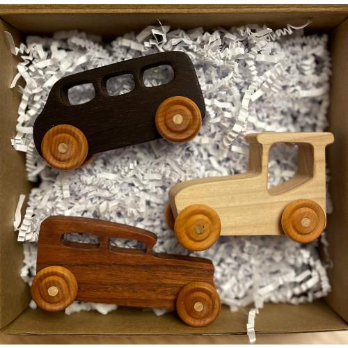 Handmade Wooden Vehicle Set: Montessori Baby Toys, Camper Van, Tractor, Vintage Car
