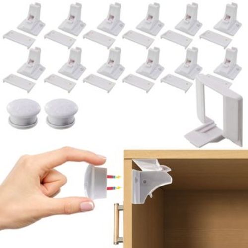 5 Star Super Deals Magnetic Childproof Cabinet Locks - Drawer & Door Safety Latches No Drill Adhesive Hidden Design - Dual Locking Modes - 12PC SET