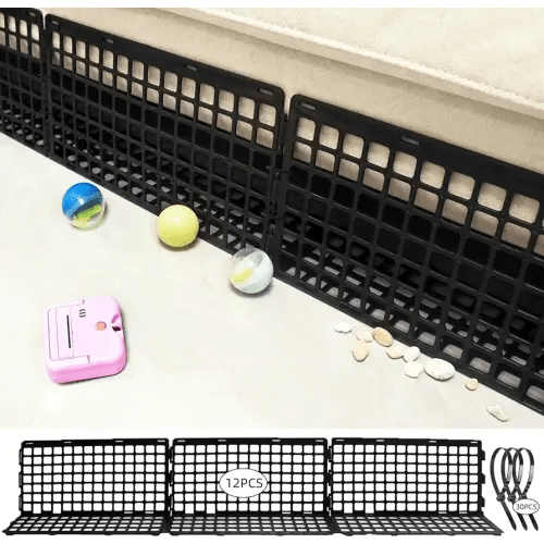 12 Pcs Under Couch Blocker for Bed Adjustable Furniture Plastic Under Bed Blocker with 30 Ties Black Couch Barriers for Dogs Pets Cats (Style 1)